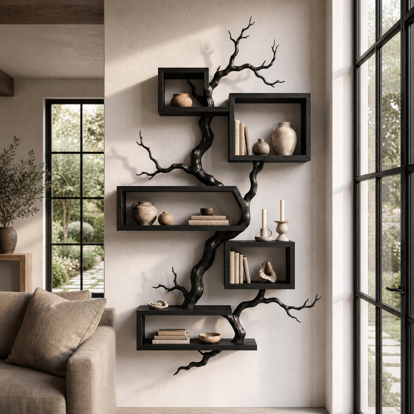 Organic Sculptural Floating Shelf With Tree Branch Design For Living Room - product view 3