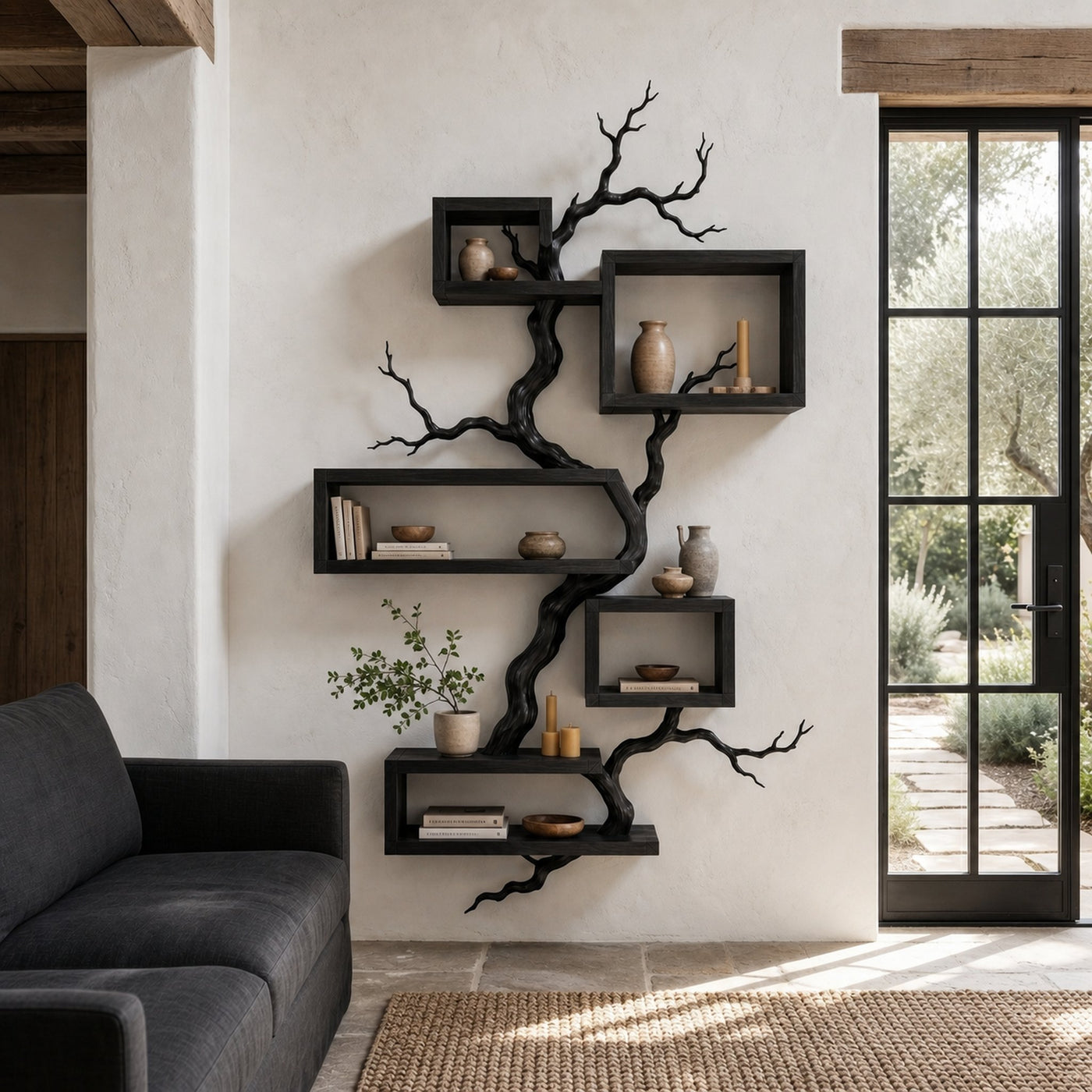 Organic Sculptural Floating Shelf With Tree Branch Design For Living Room - product view 4