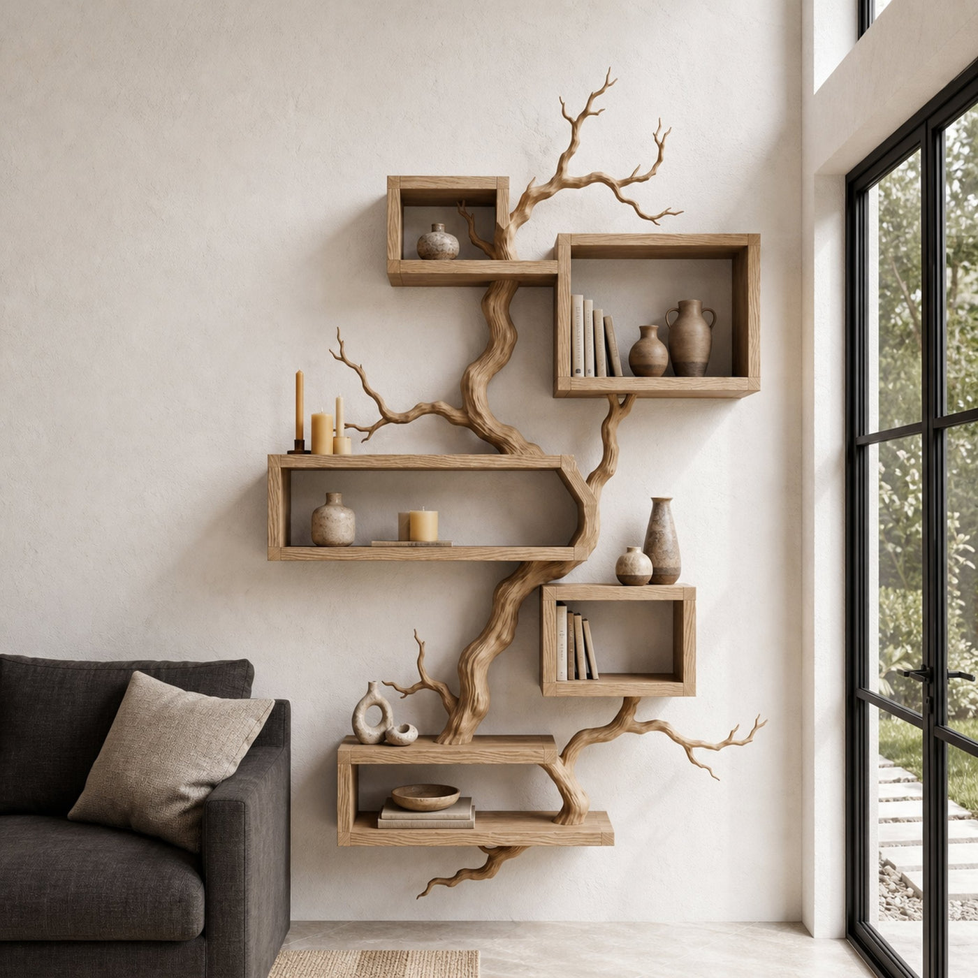 Organic Sculptural Floating Shelf With Tree Branch Design For Living Room - product view 5