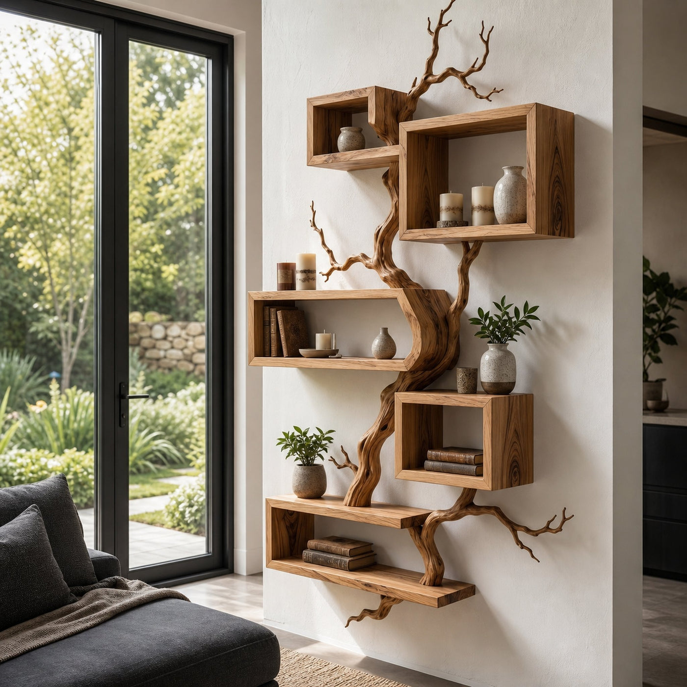 Organic Sculptural Floating Shelf With Tree Branch Design For Living Room - product view 6