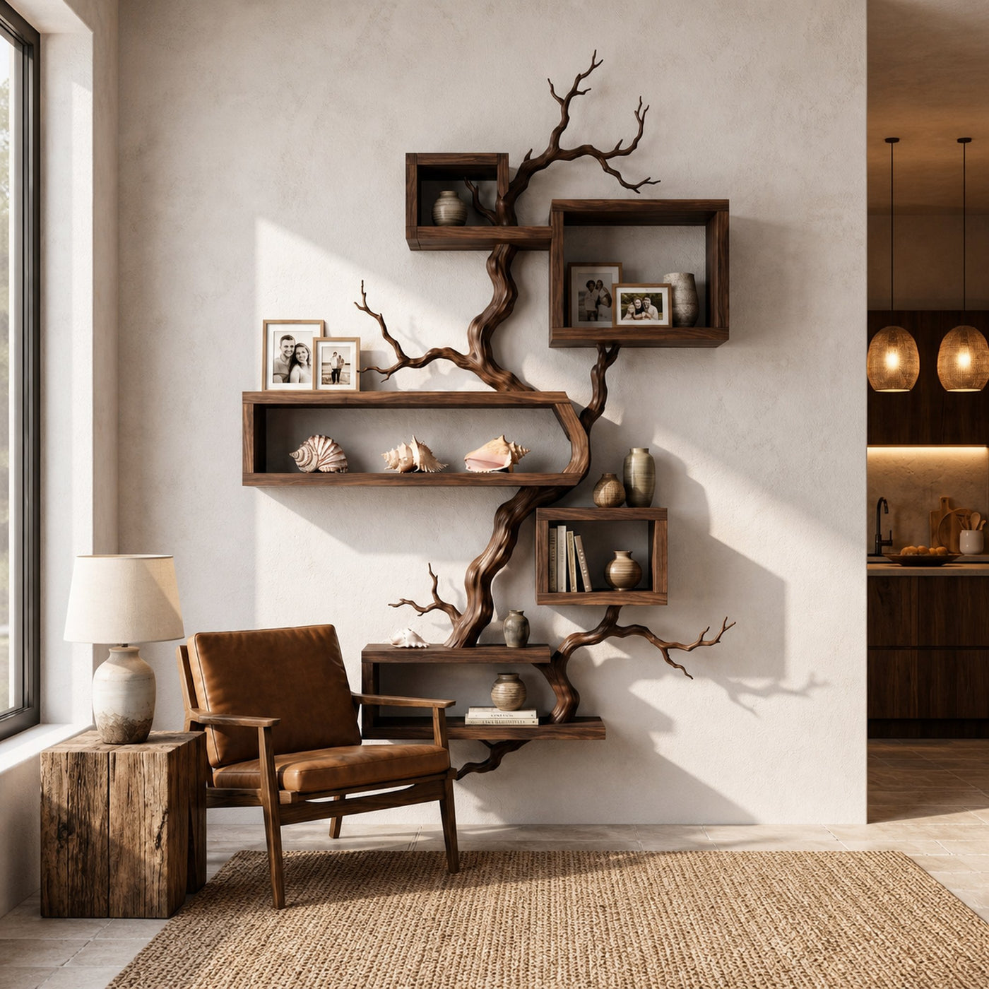 Organic Sculptural Floating Shelf With Tree Branch Design For Living Room - product view 7