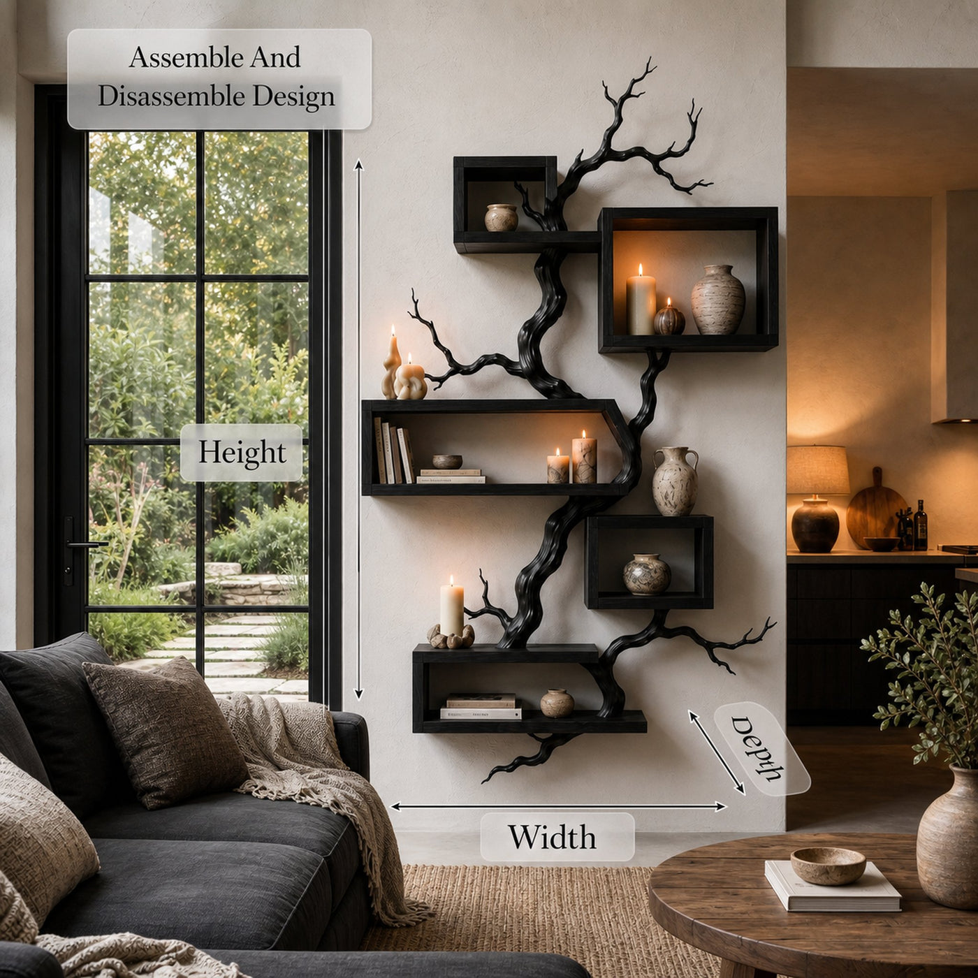 Organic Sculptural Floating Shelf With Tree Branch Design For Living Room - product view 8