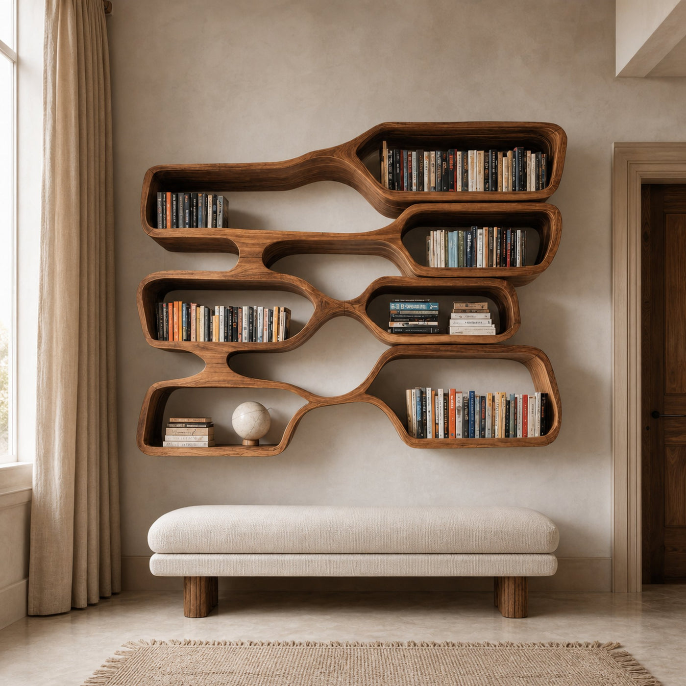 Organic Sculptural Wall Bookcase For Living Room