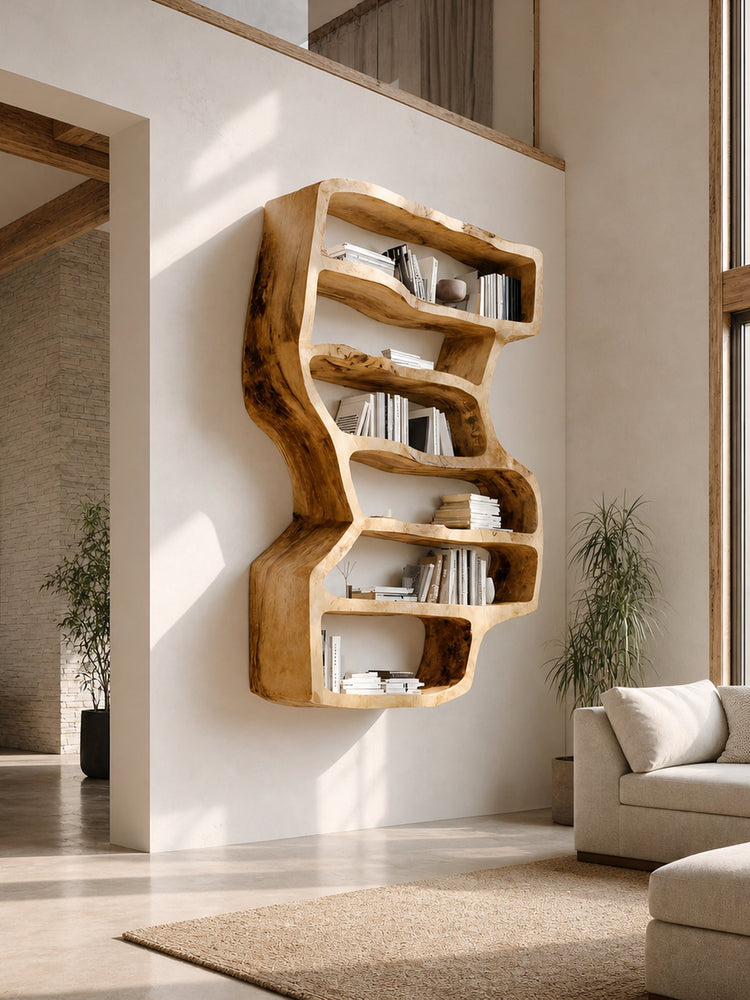 Organic Sculptural Wall Bookcase For Living Room Decor