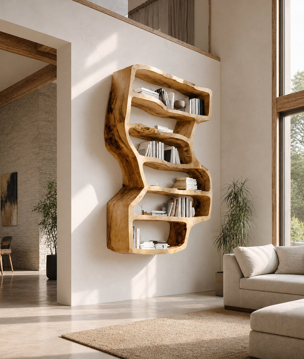 Organic Sculptural Wall Bookcase For Living Room Decor