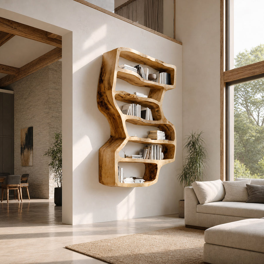 Organic Sculptural Wall Bookcase For Living Room Decor