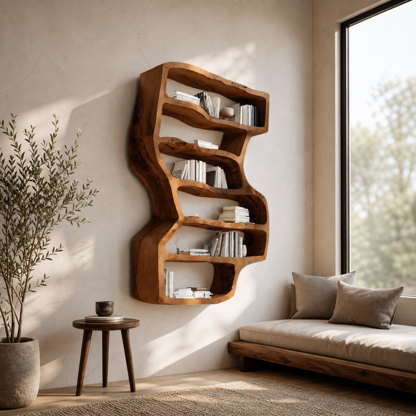 Organic Sculptural Wall Bookcase For Living Room Decor - product view 6