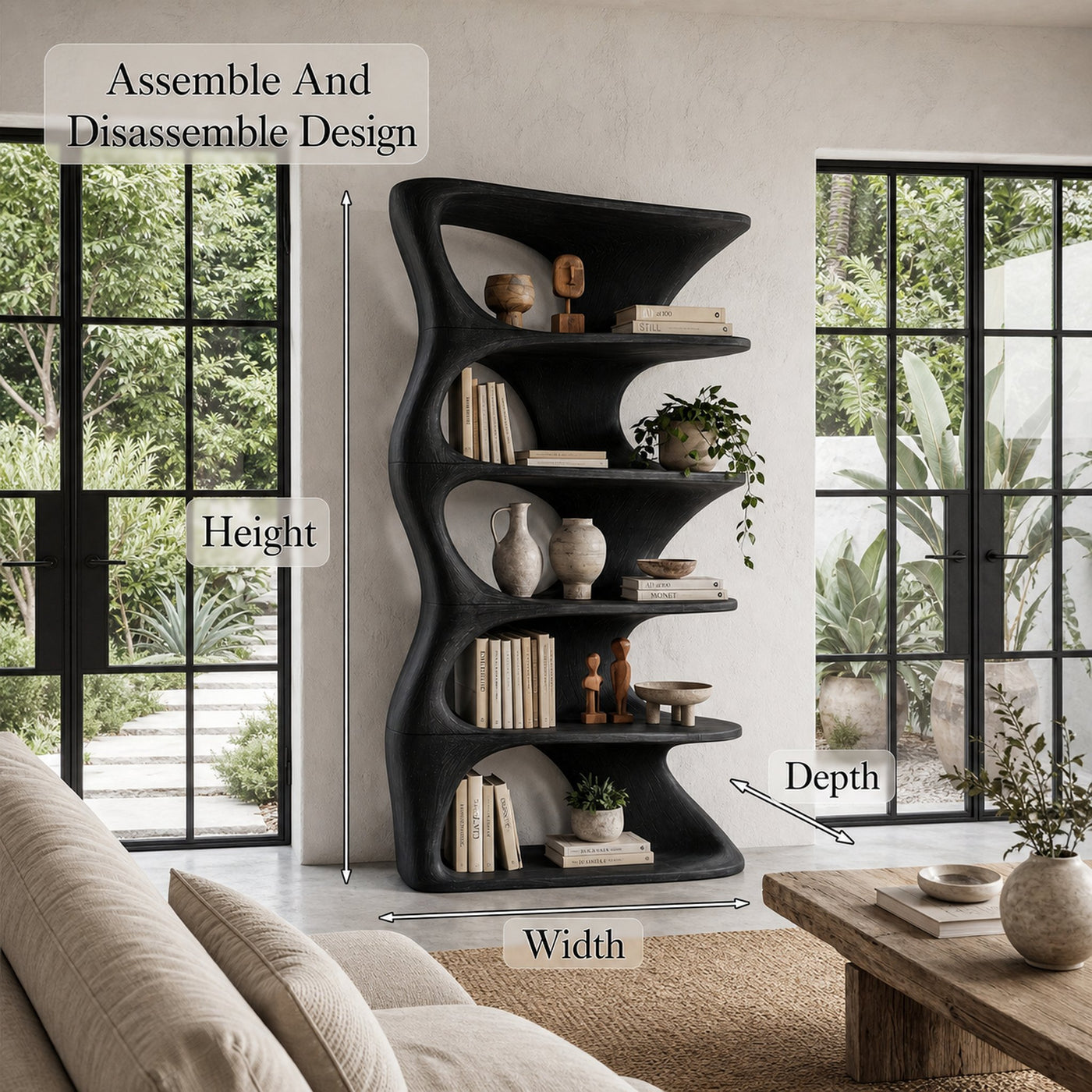 Organic Sculptural Wall Mounted Bookshelf With Curved Floating Shelves For Living Room - product view 8