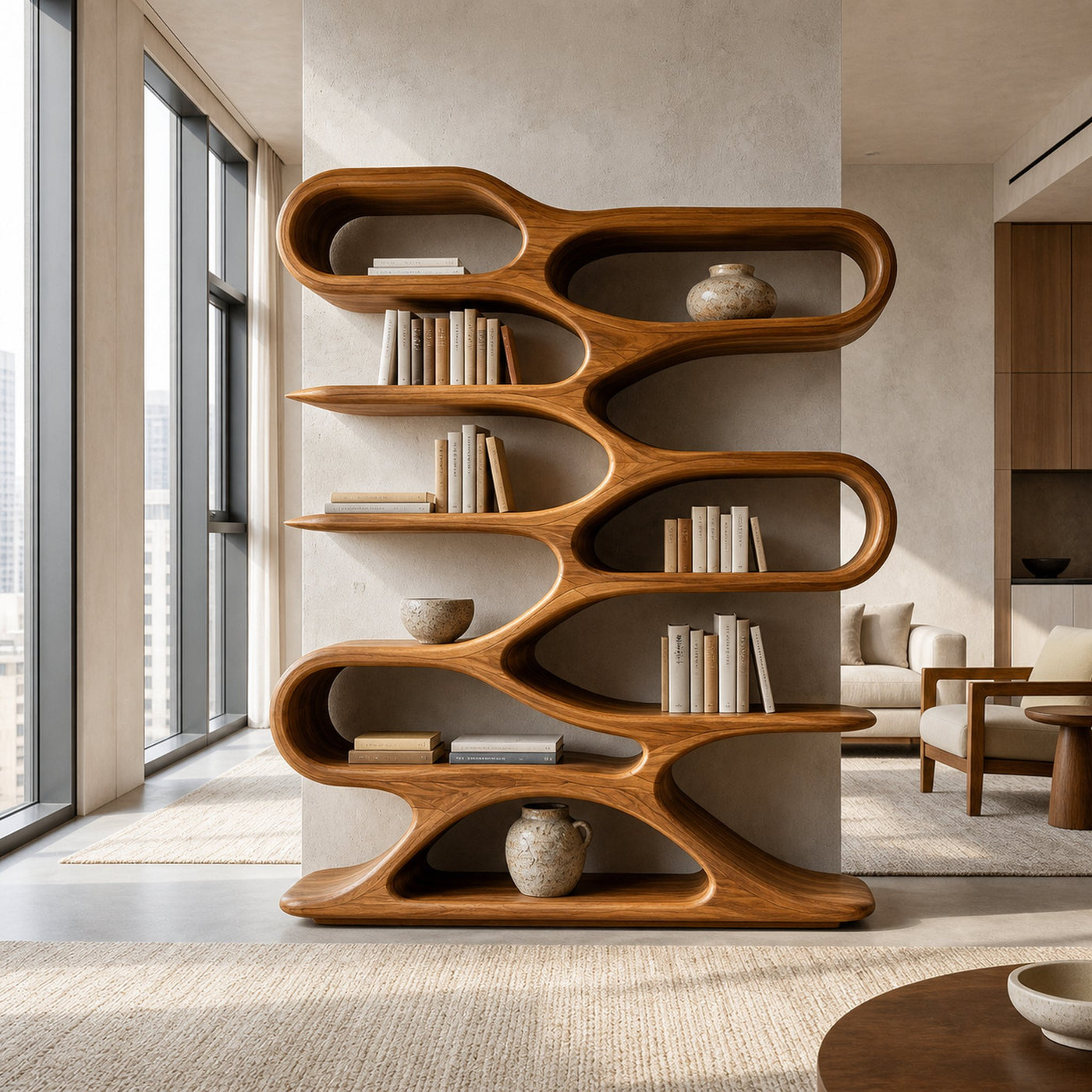 Organic Sculptural Wood Bookcase For Living Room Decor - product view 6