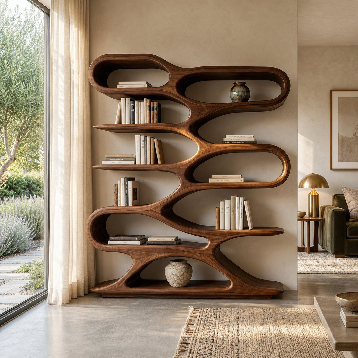 Organic Sculptural Wood Bookcase For Living Room Decor - product view 7