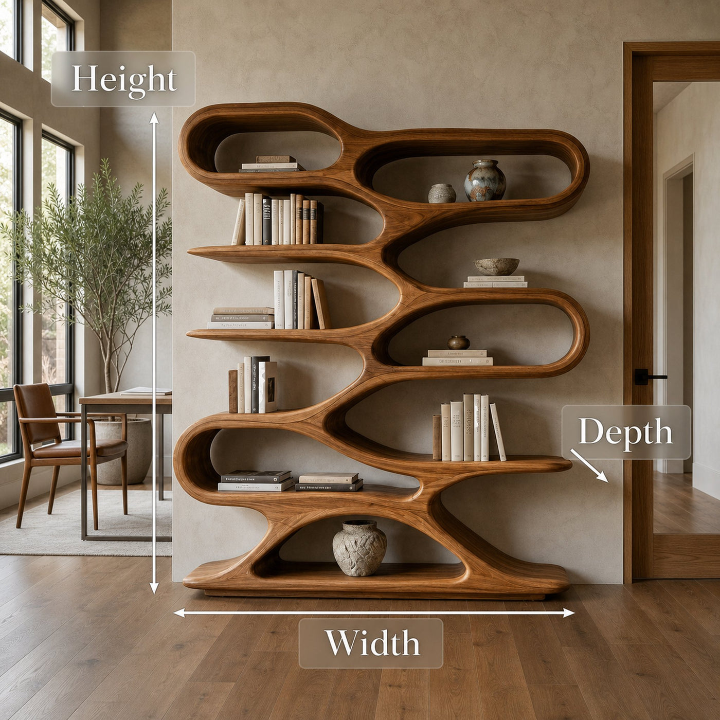 Organic Sculptural Wood Bookcase For Living Room Decor - product view 8