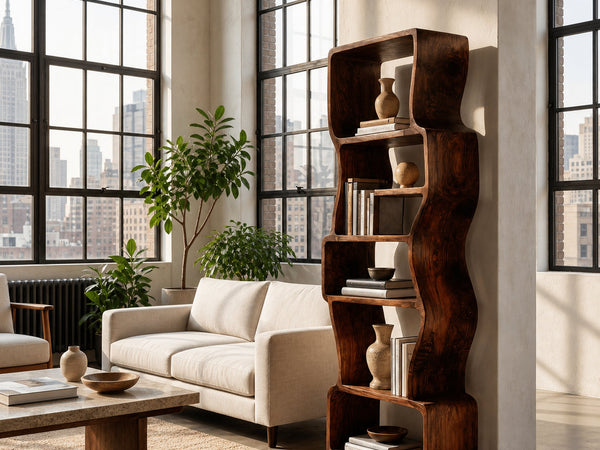 Organic Sculptural Wooden Bookcase For Modern Home