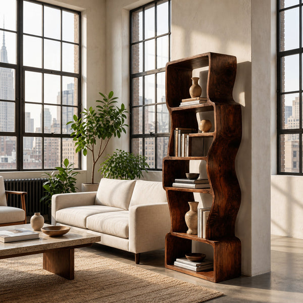 Organic Sculptural Wooden Bookcase For Modern Home