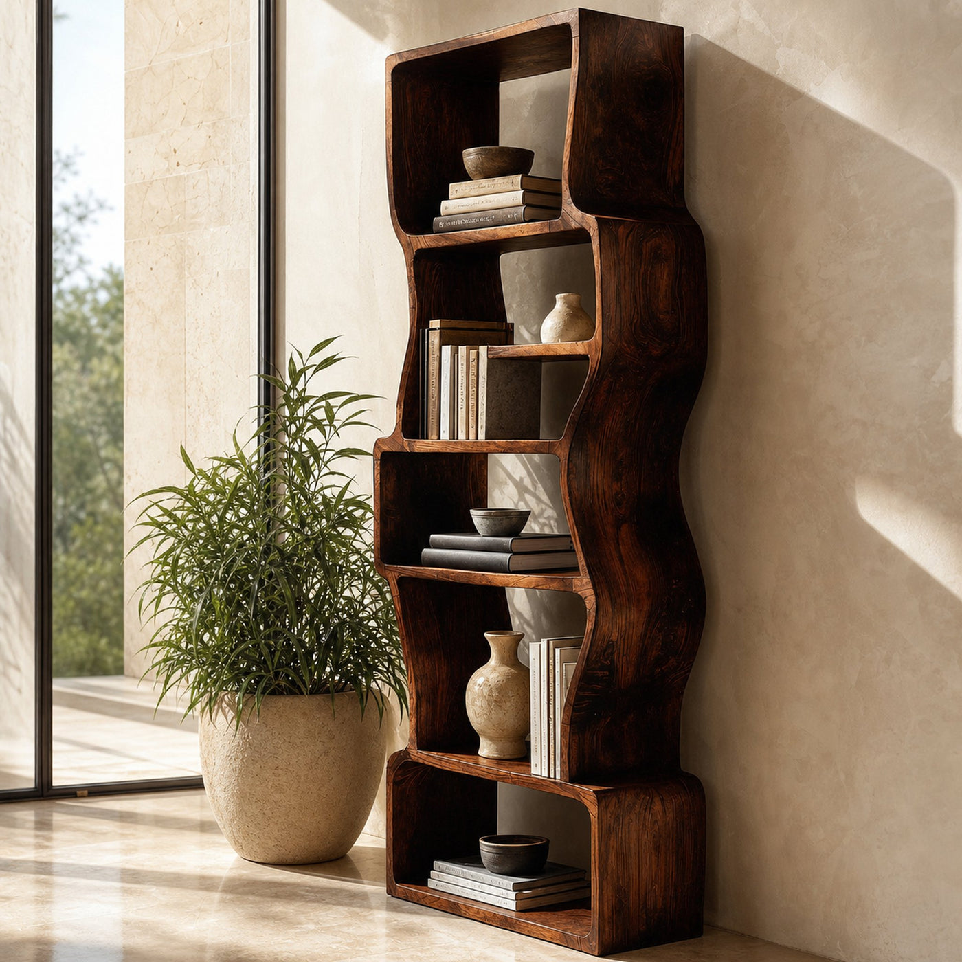 Organic Sculptural Wooden Bookcase For Modern Home - product view 6