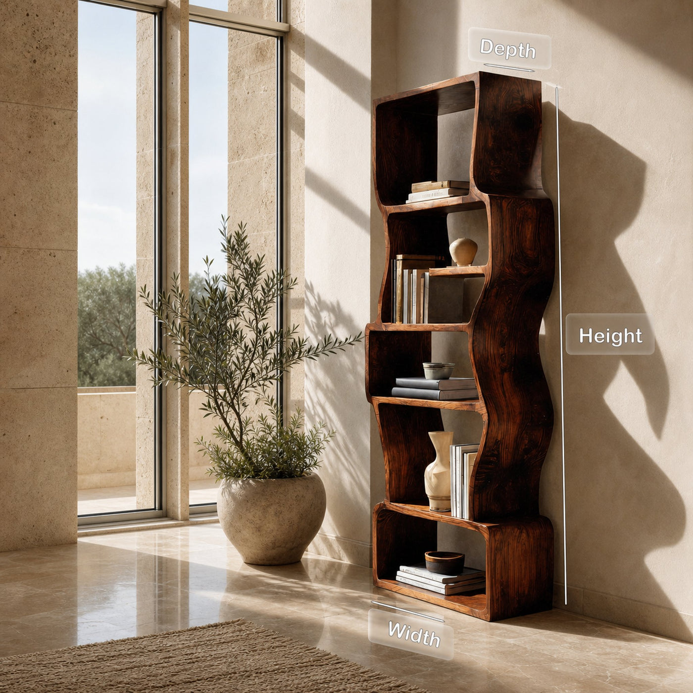 Organic Sculptural Wooden Bookcase For Modern Home - product view 7