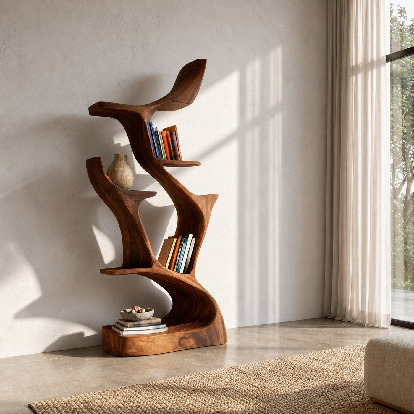 Organic Sculptural Wooden Bookshelf For Living Room - product view 6
