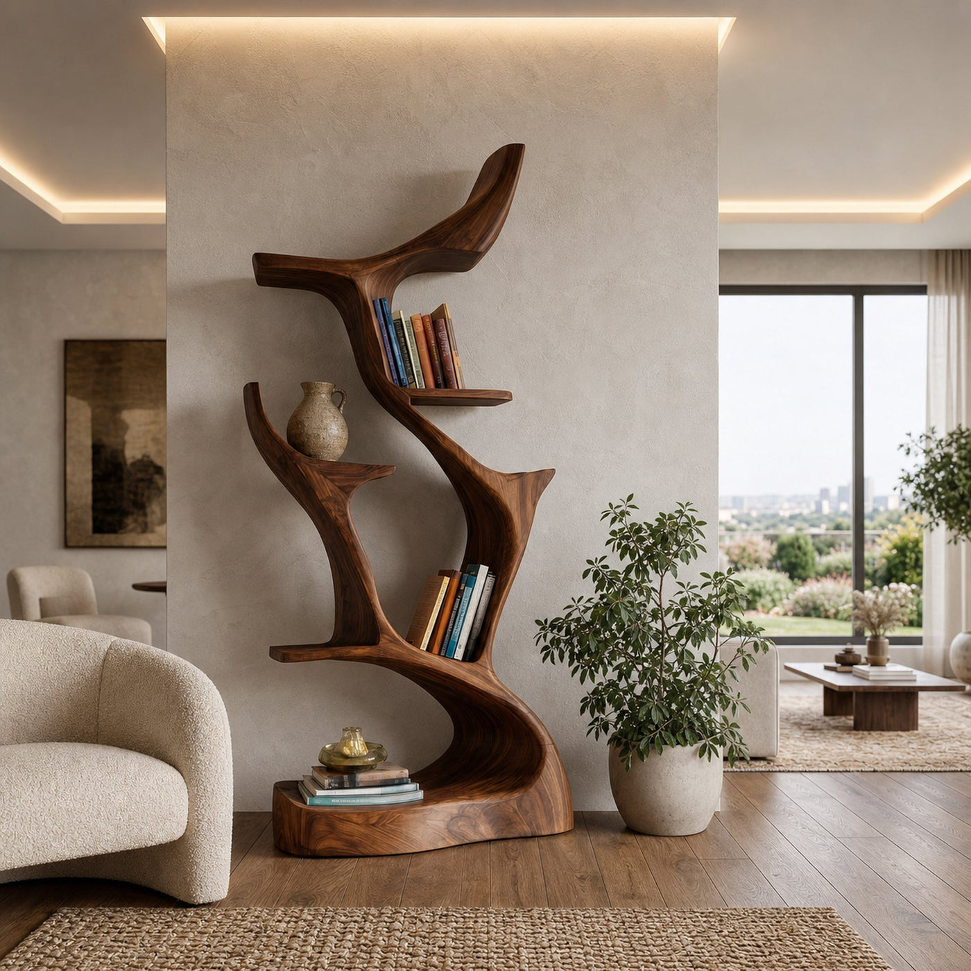 Organic Sculptural Wooden Bookshelf For Living Room - product view 7
