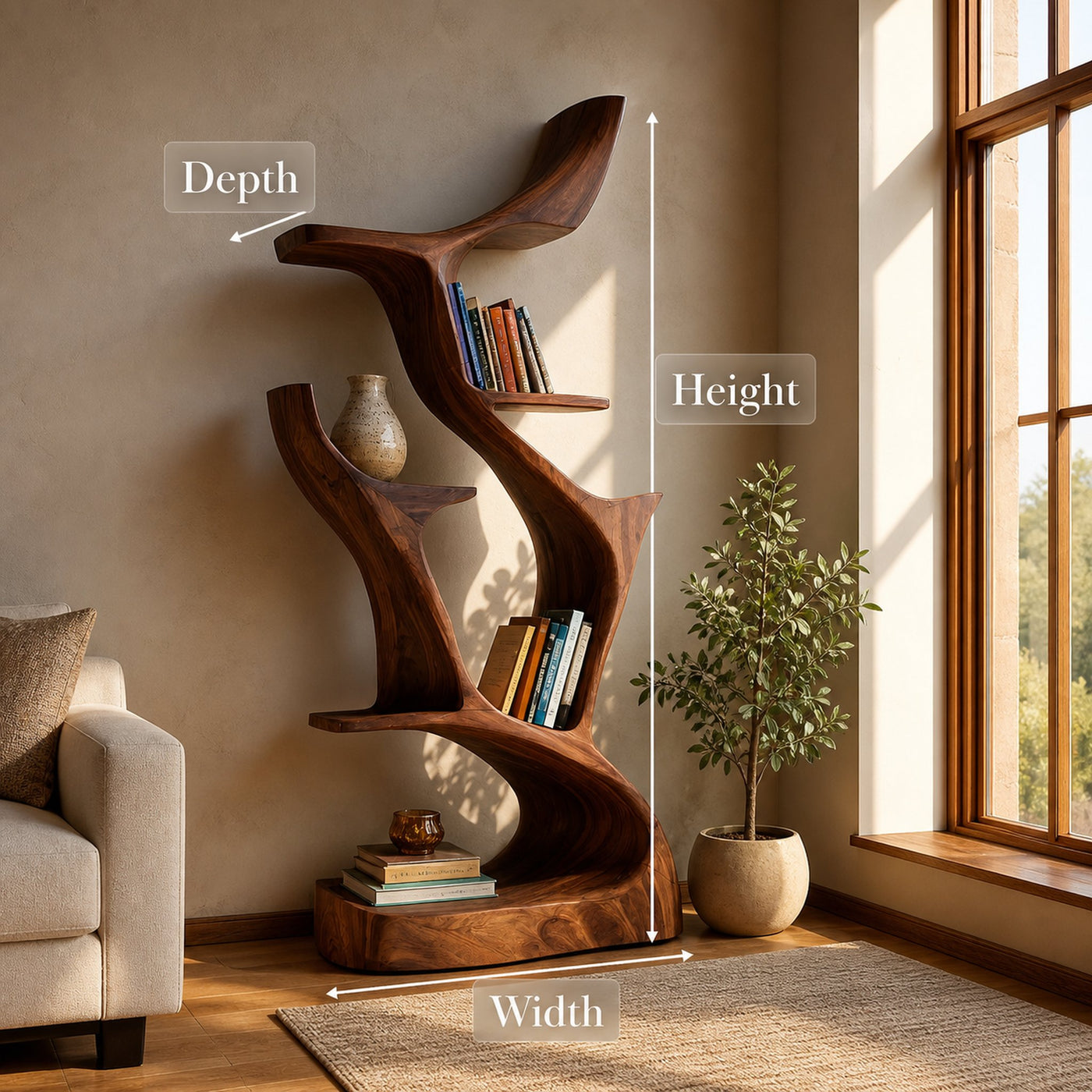 Organic Sculptural Wooden Bookshelf For Living Room - product view 8