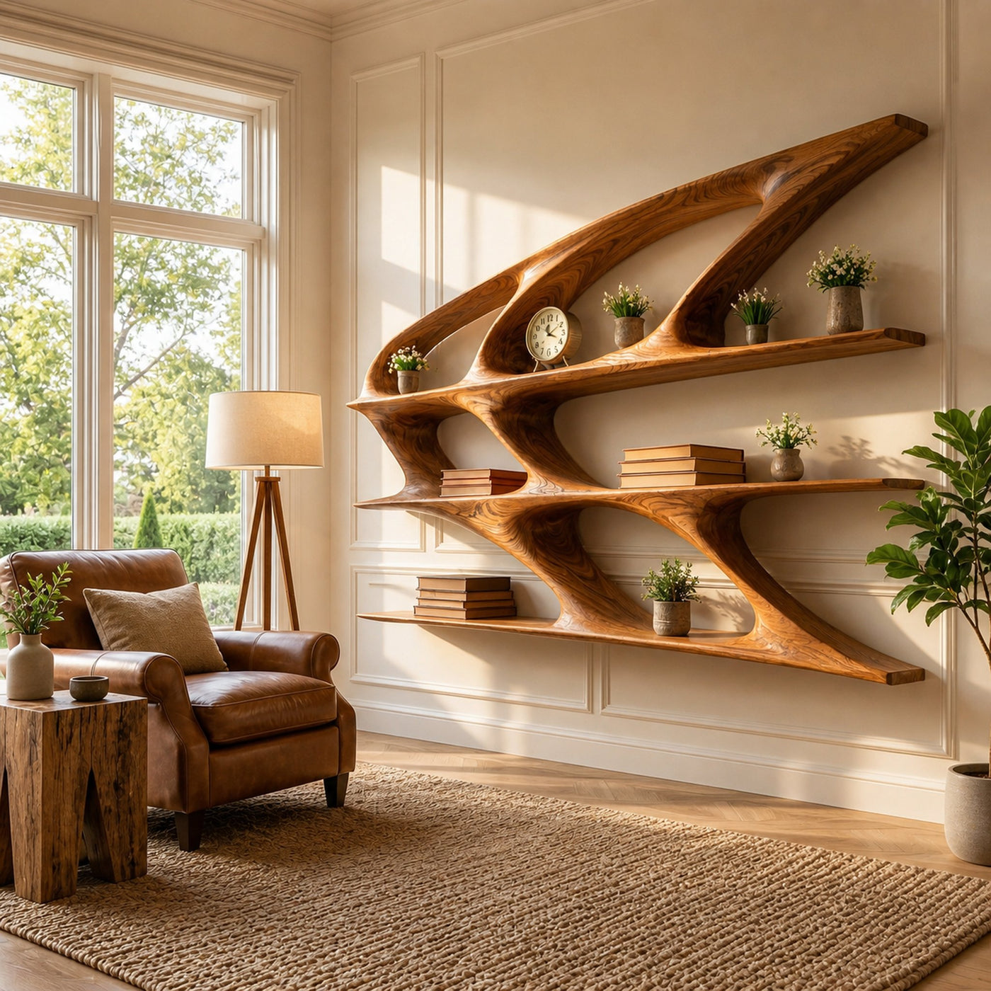 Organic Sculptural Wooden Bookshelf For Living Room Statement - product view 6