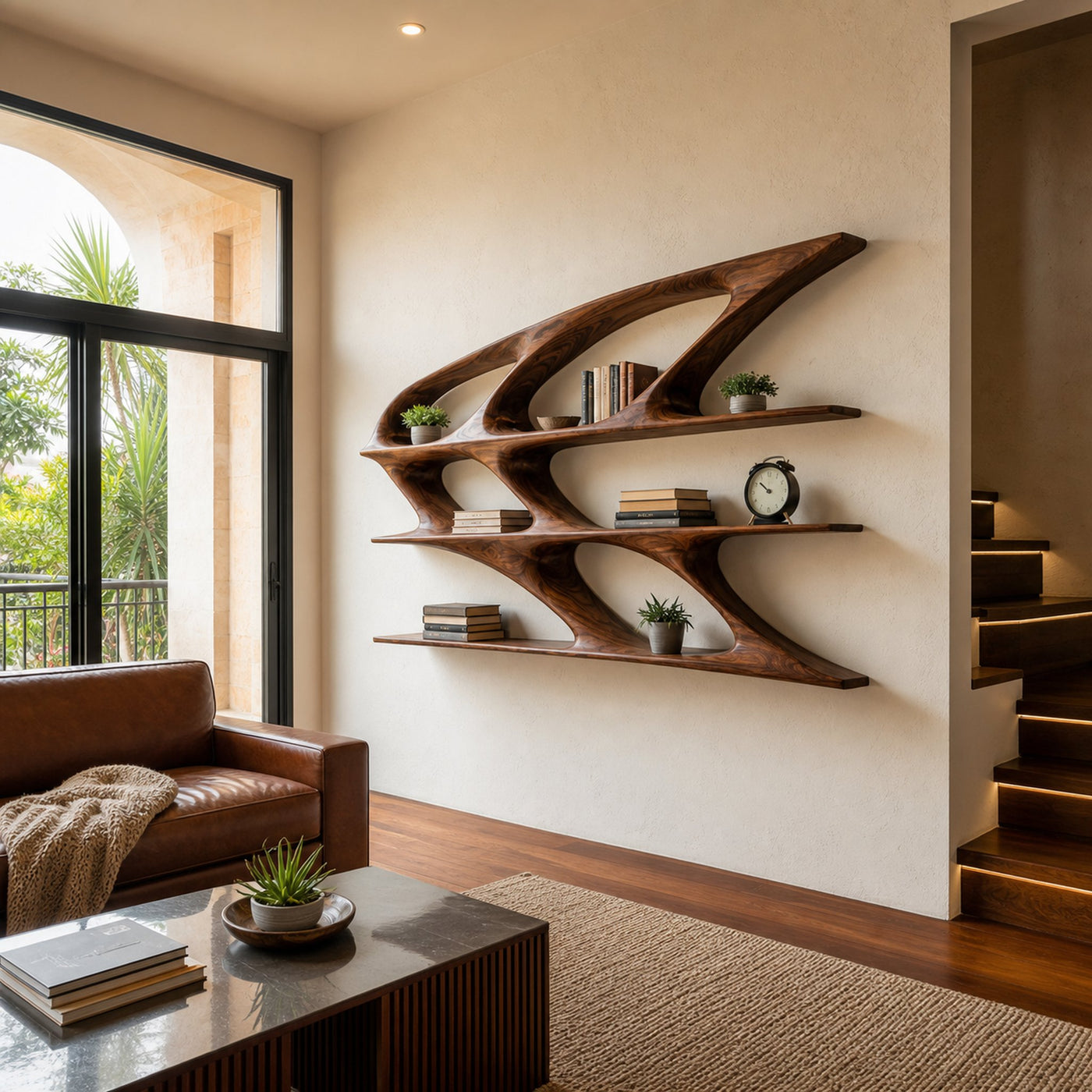 Organic Sculptural Wooden Bookshelf For Living Room Statement - product view 7