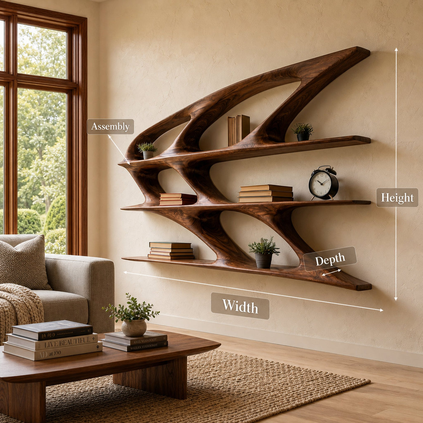 Organic Sculptural Wooden Bookshelf For Living Room Statement - product view 8