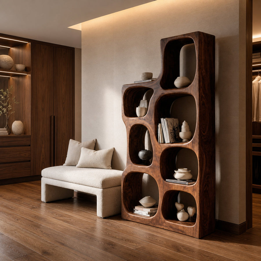 Organic Sculptural Wooden Bookshelf For Modern Living Room