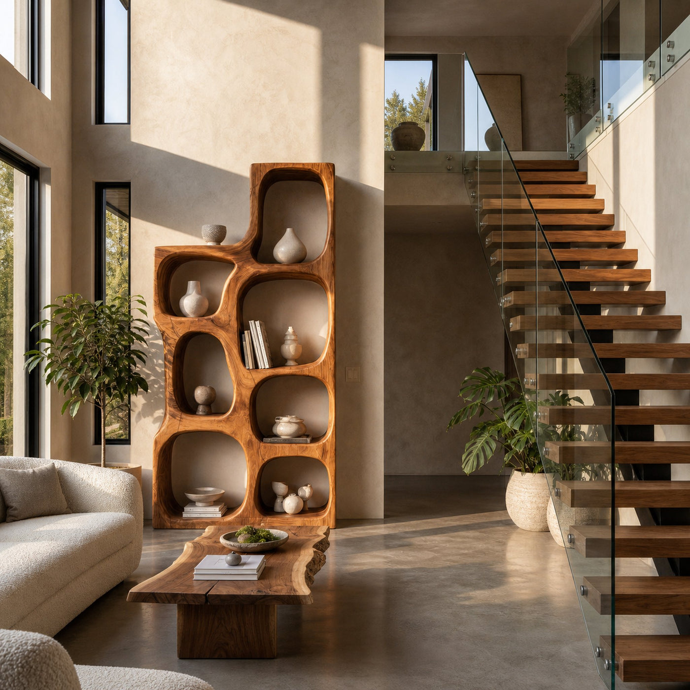 Organic Sculptural Wooden Bookshelf For Modern Living Room - product view 6