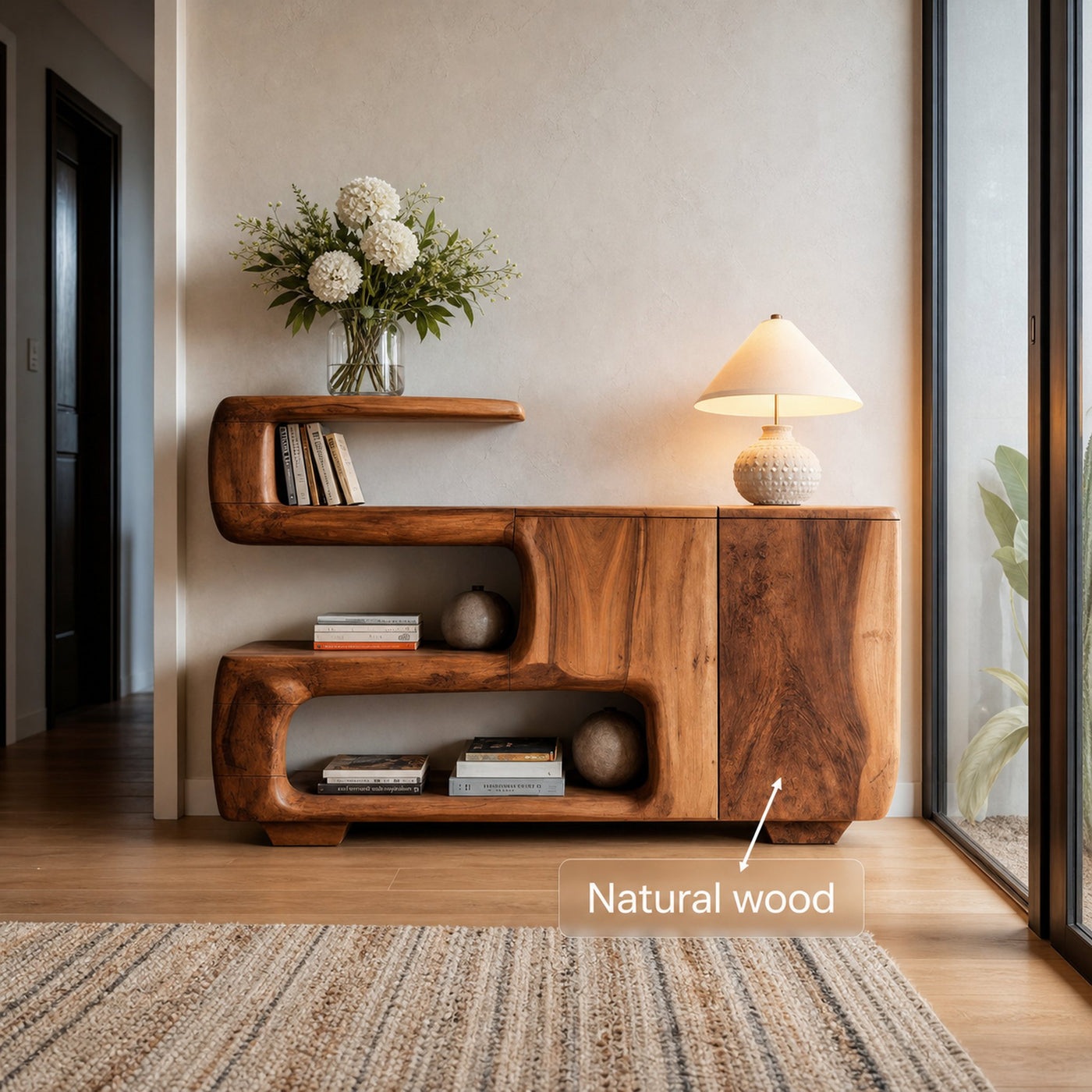 Organic Sideboard With Shelves And Cabinet For Living Room - product view 6