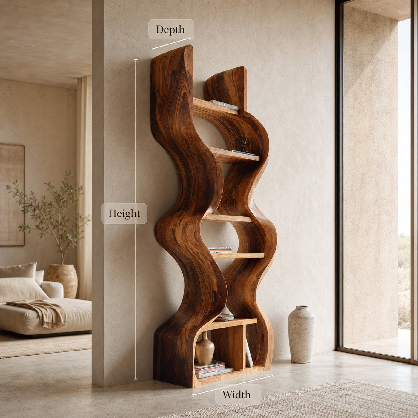 Organic Solid Wood Wall Bookcase For Modern Entryway - product view 6