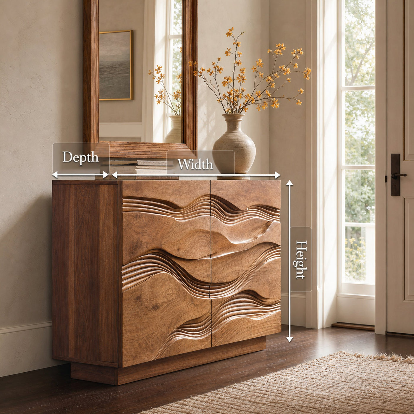 Organic Storage Cabinet Hand Carved Wave Pattern For Home Decor - product view 8