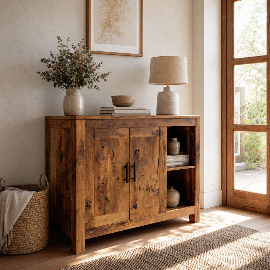 Organic Storage Cabinet With Drawers And Shelf For Living