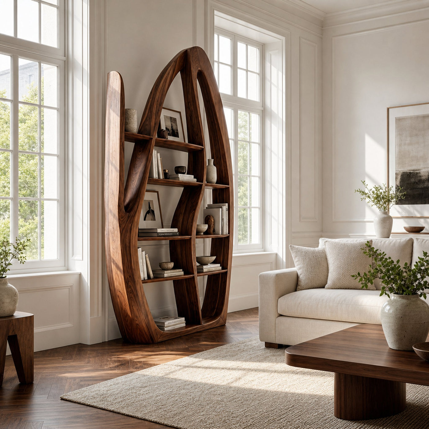Organic Style Sculptural Wooden Bookshelf For Living Room - product view 7
