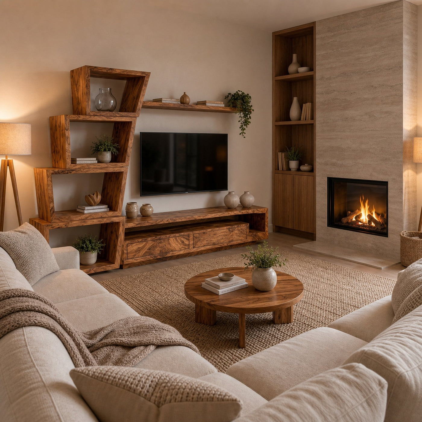 Organic TV Cabinet With Artistic Open Shelving System For Living Room - product view 6