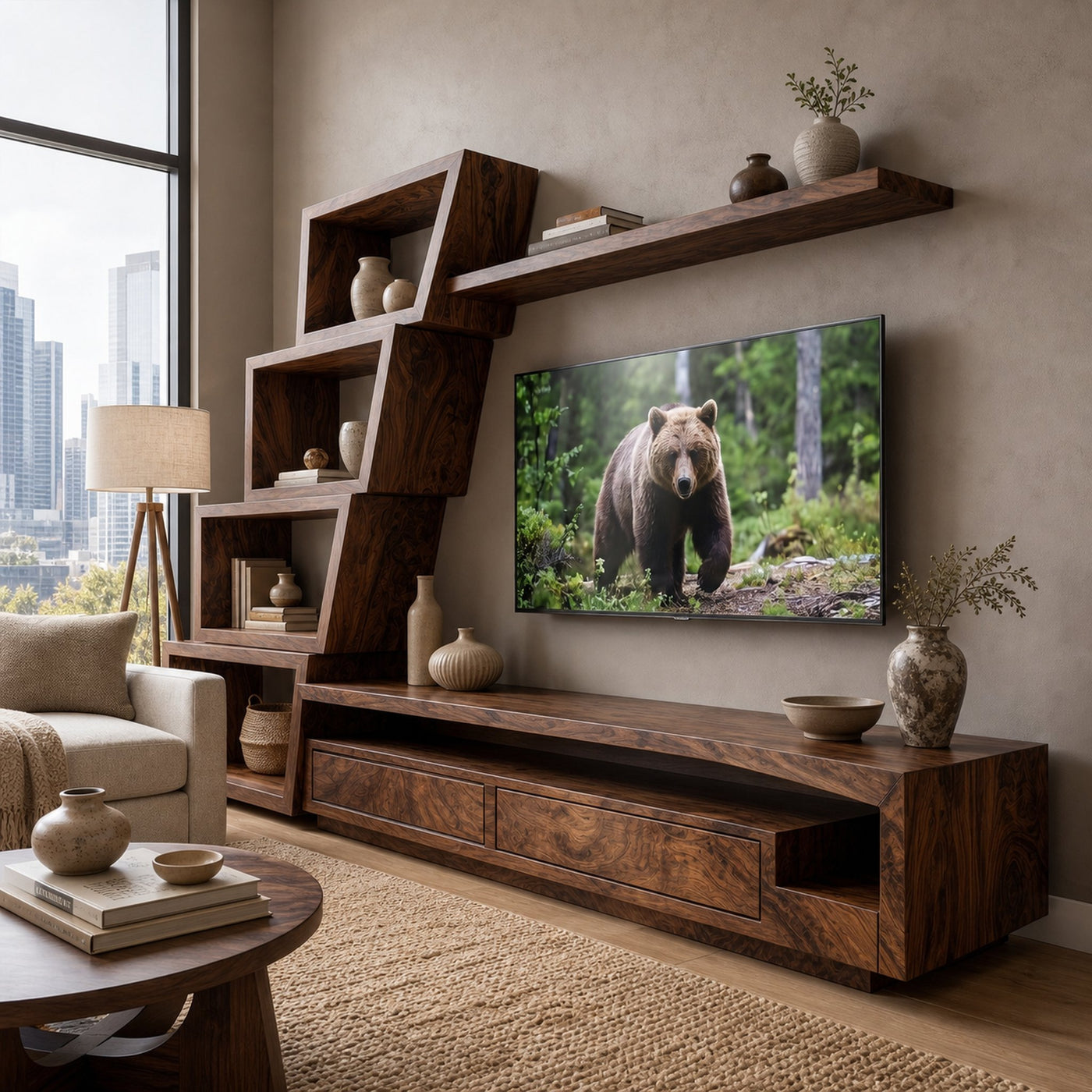 Organic TV Cabinet With Artistic Open Shelving System For Living Room - product view 7