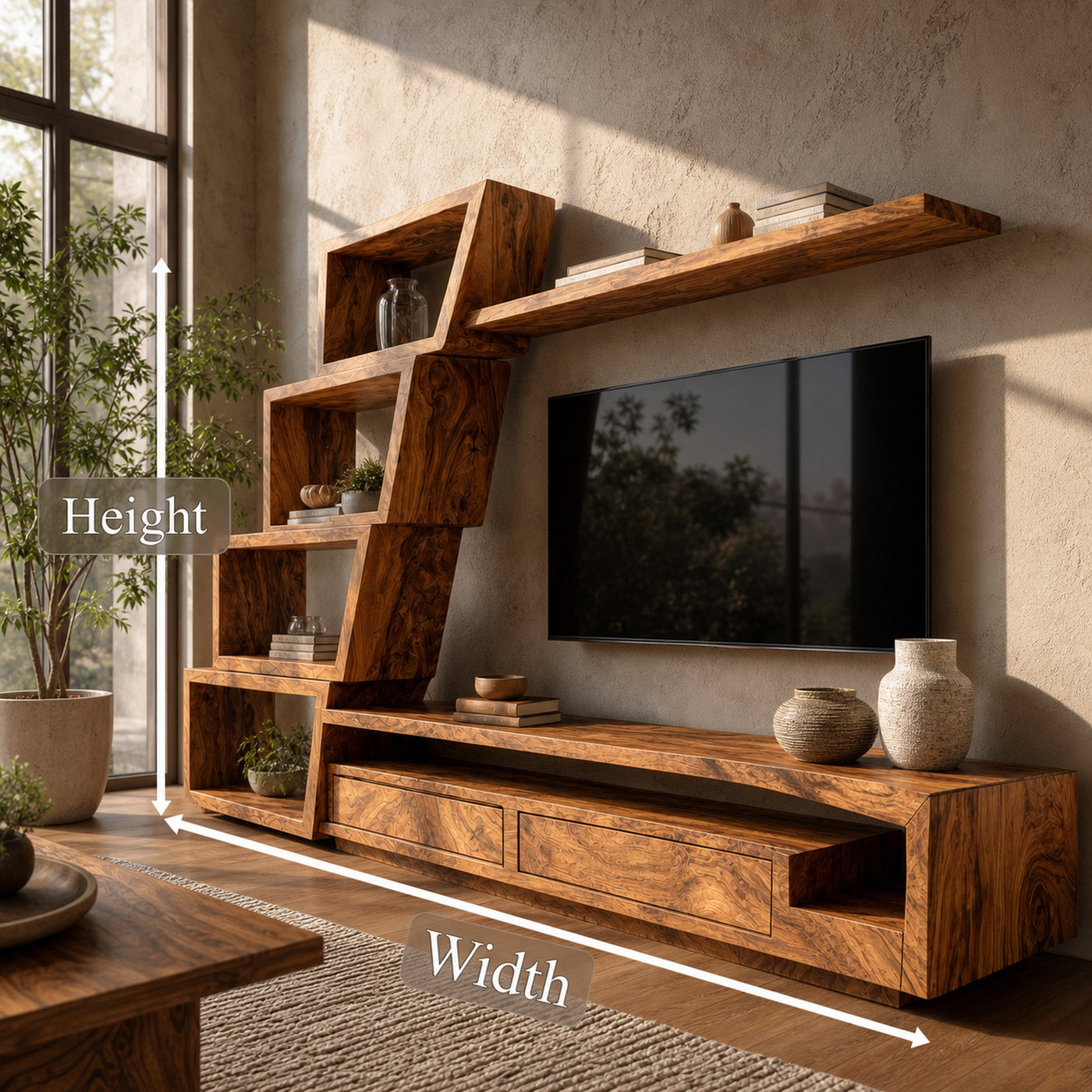 Organic TV Cabinet With Artistic Open Shelving System For Living Room - product view 8
