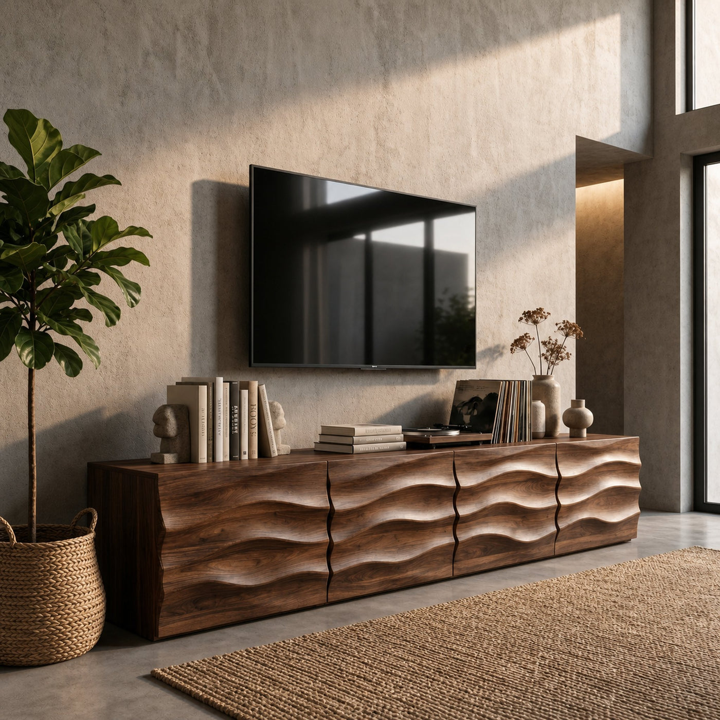 Organic TV Cabinet With Wave Front Doors And Built In Storage For Living Room - product view 7