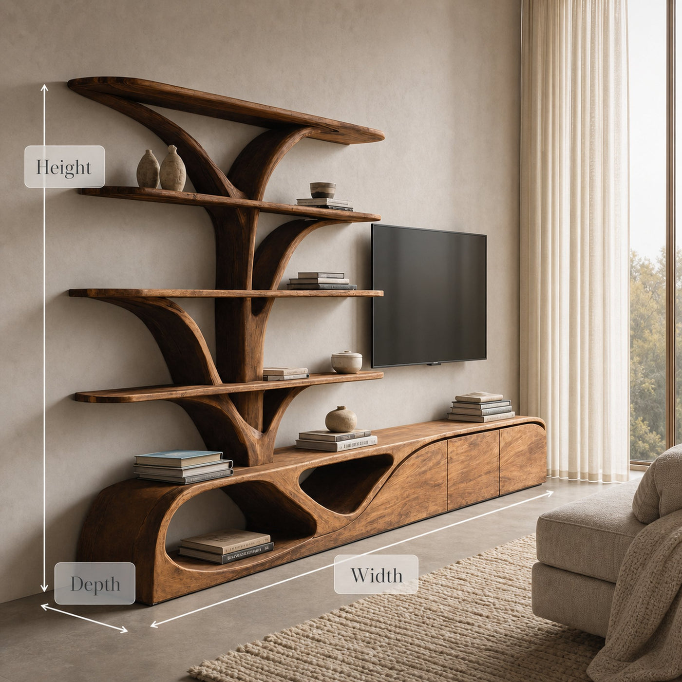 Organic TV Shelf With Tree Shape Bookshelf For Living Room - product view 7