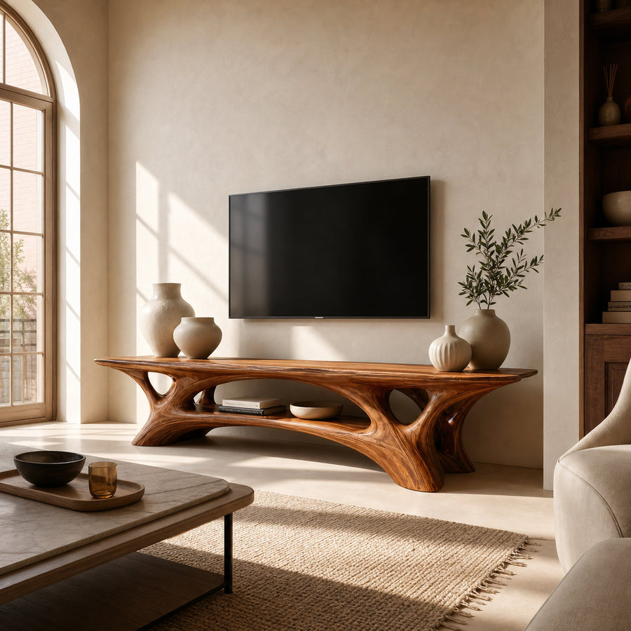 Organic TV Stand With Flowing Curved Design For Modern Home