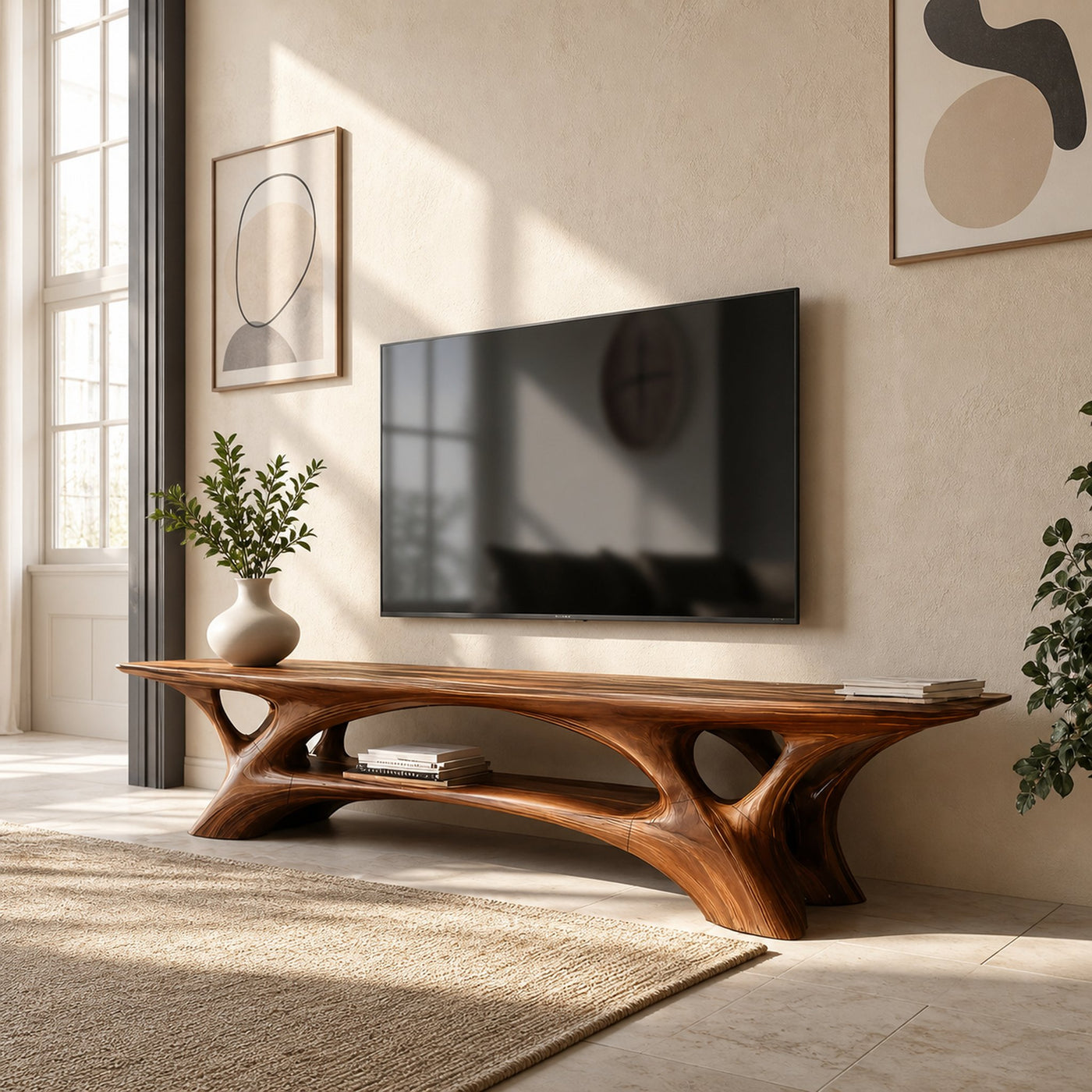 Organic TV Stand With Flowing Curved Design For Modern Home - product view 6