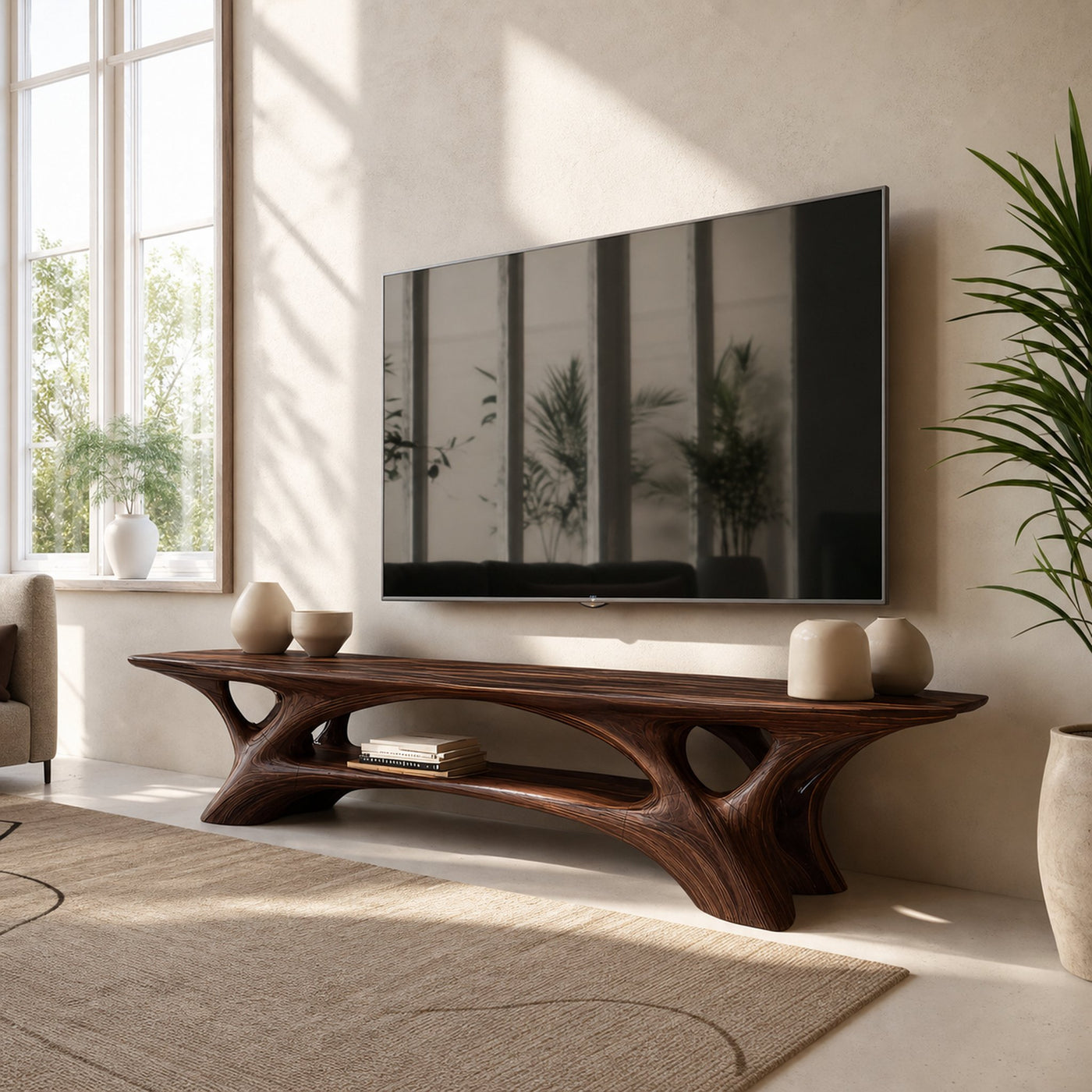 Organic TV Stand With Flowing Curved Design For Modern Home - product view 7