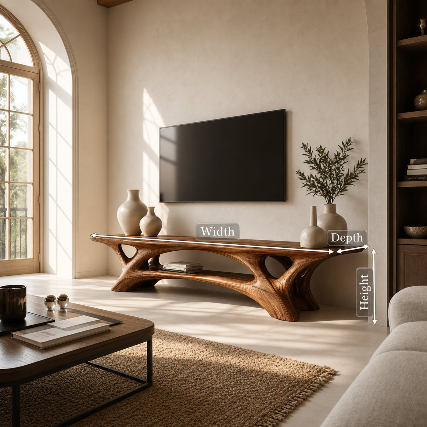 Organic TV Stand With Flowing Curved Design For Modern Home - product view 8