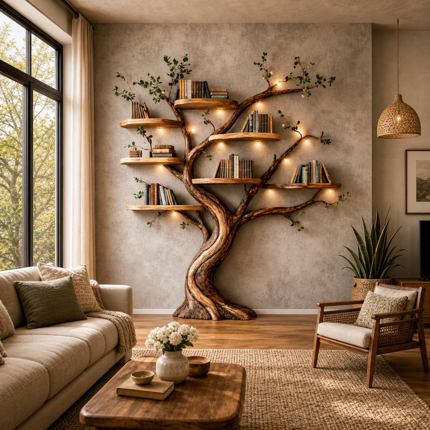 Organic Tree Bookshelf Living Room Interior Sculptural Wall Display - product view 2