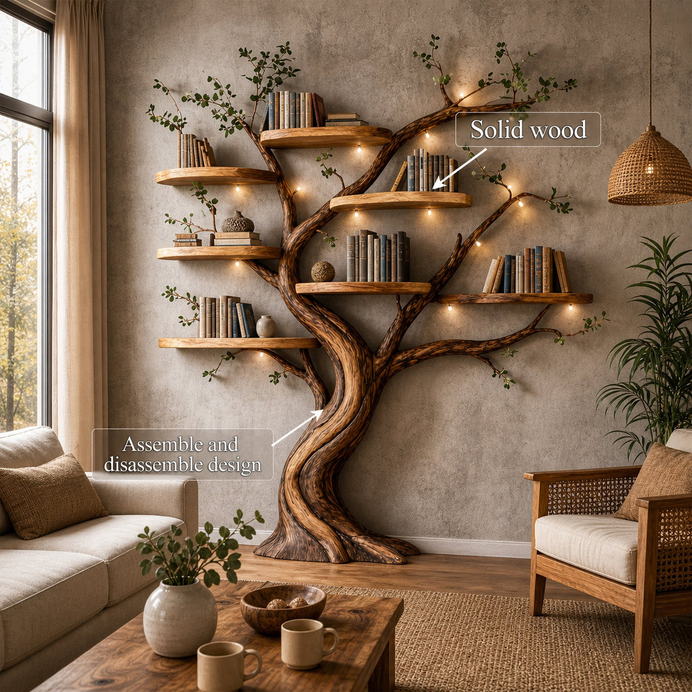Organic Tree Bookshelf Living Room Interior Sculptural Wall Display - product view 3
