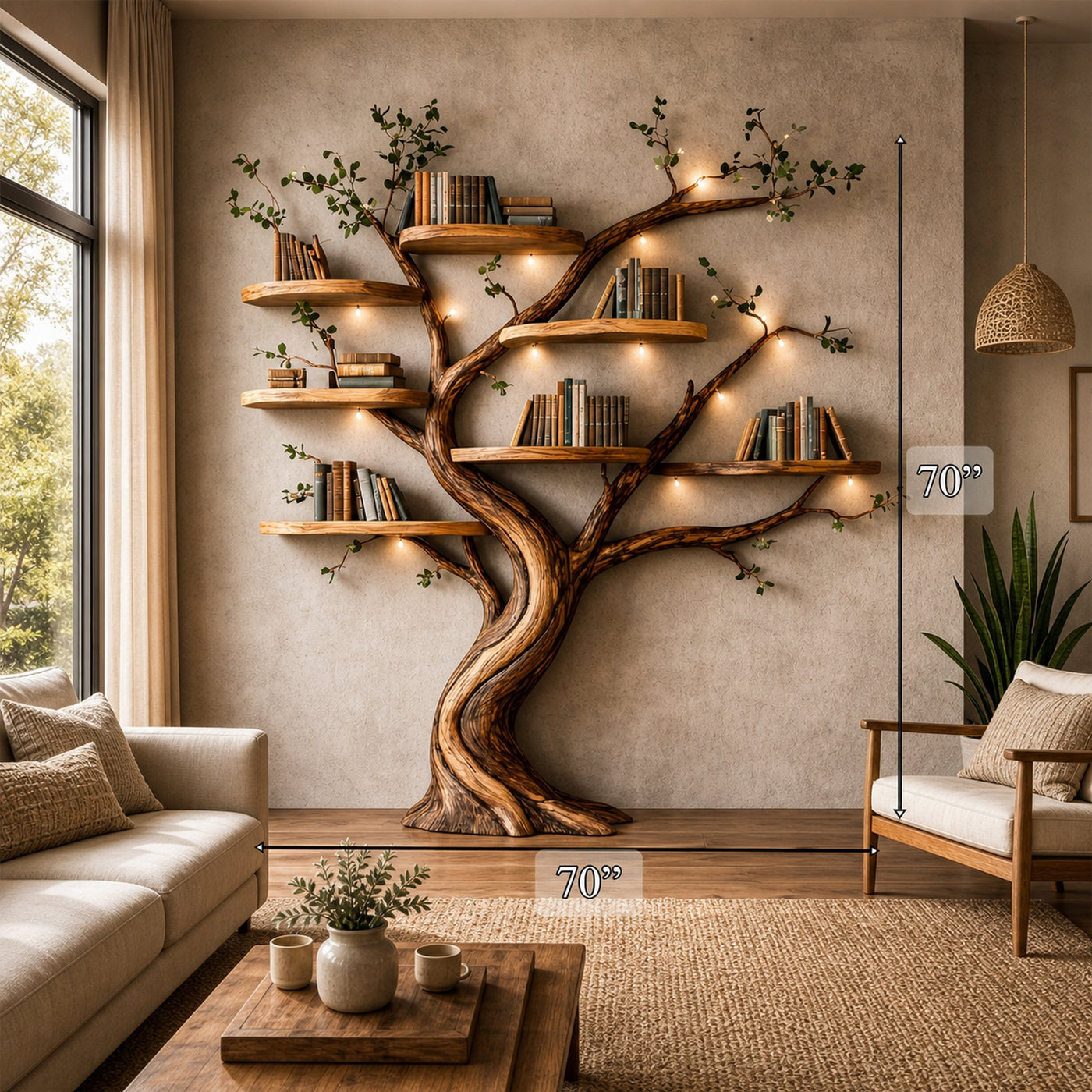 Organic Tree Bookshelf Living Room Interior Sculptural Wall Display - product view 4