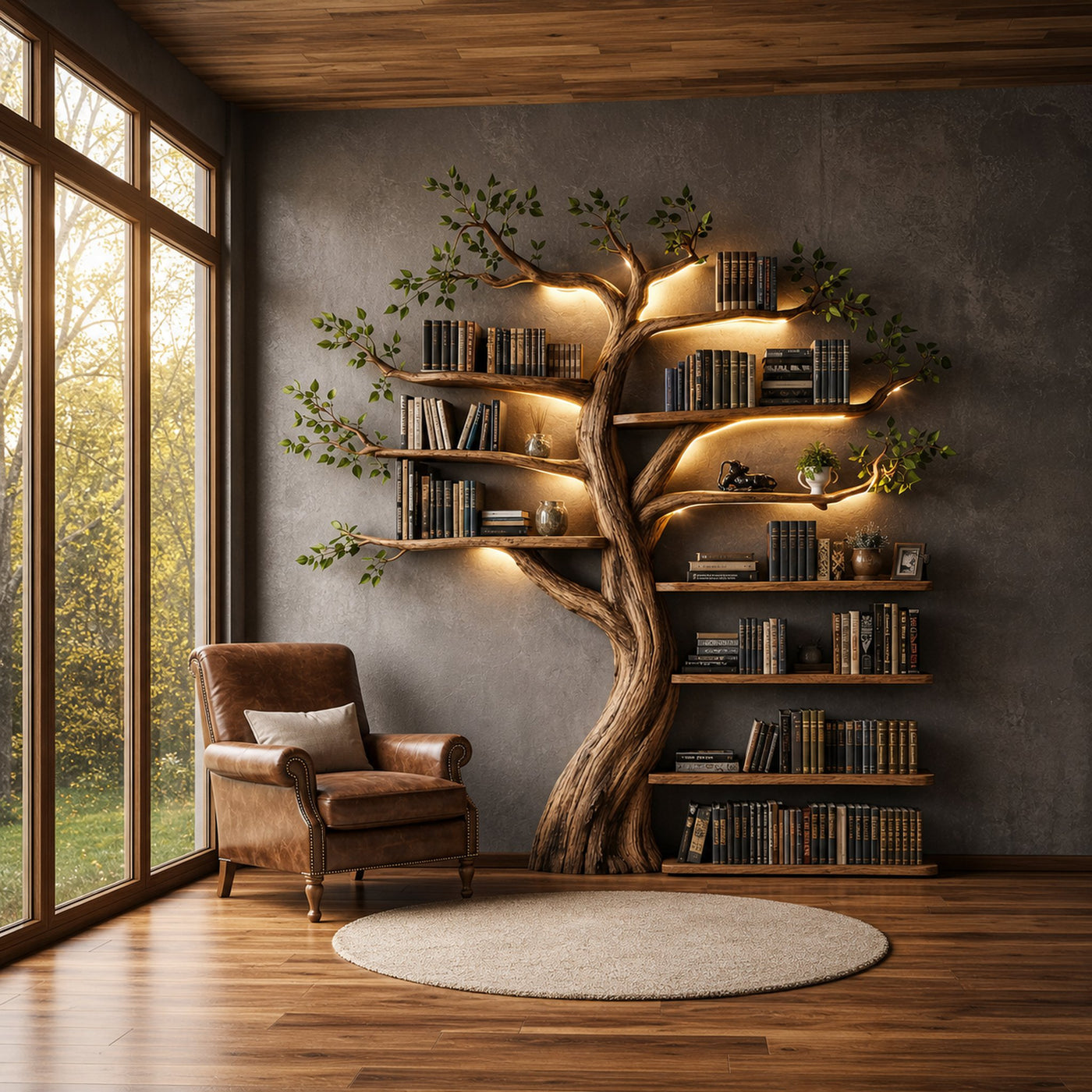 Organic Tree Bookshelf Living Room Interior Sculptural Wall Display