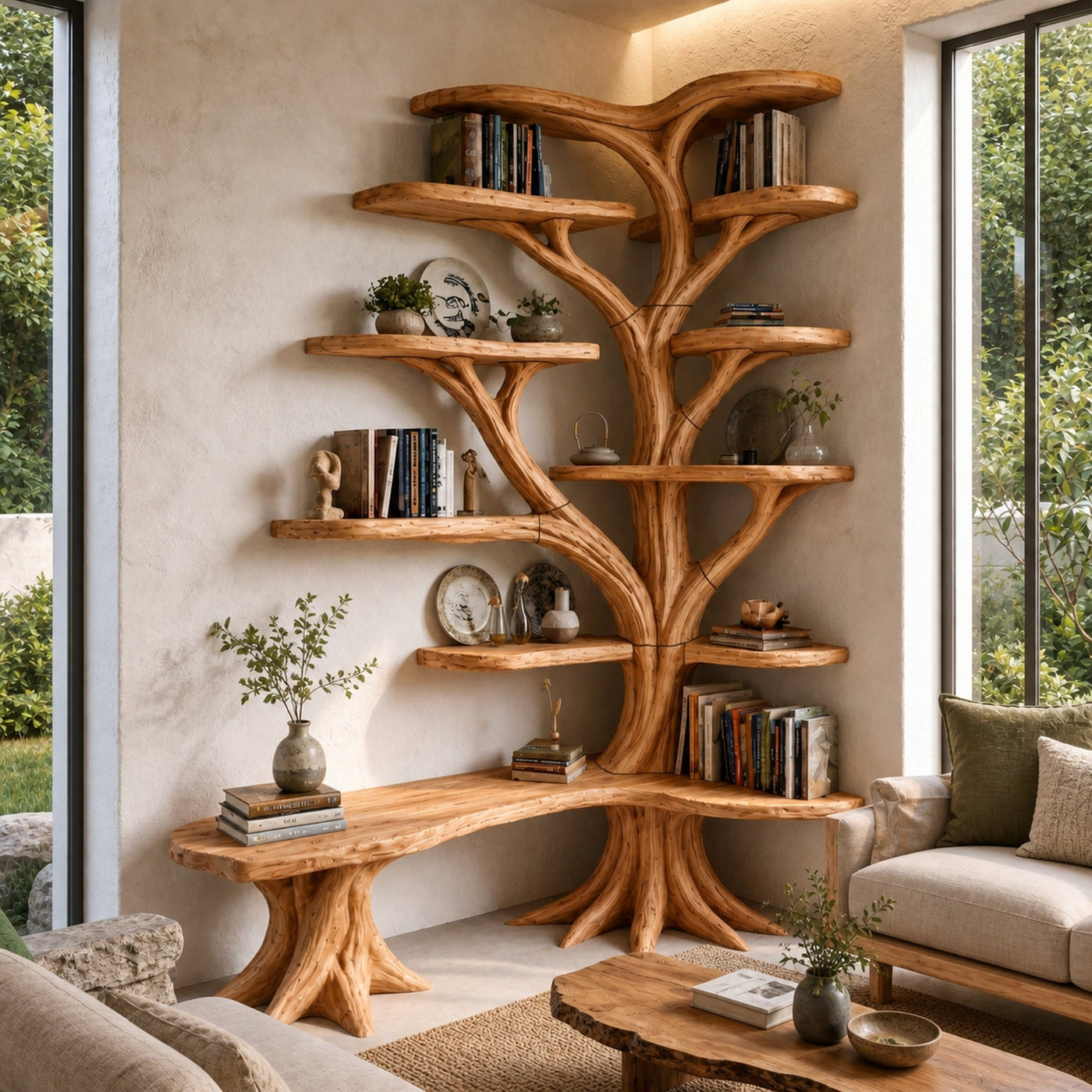 Organic Tree Bookshelf With Sculptural Branch Design And Multi Tier Display Shelves For Living Room - product view 6