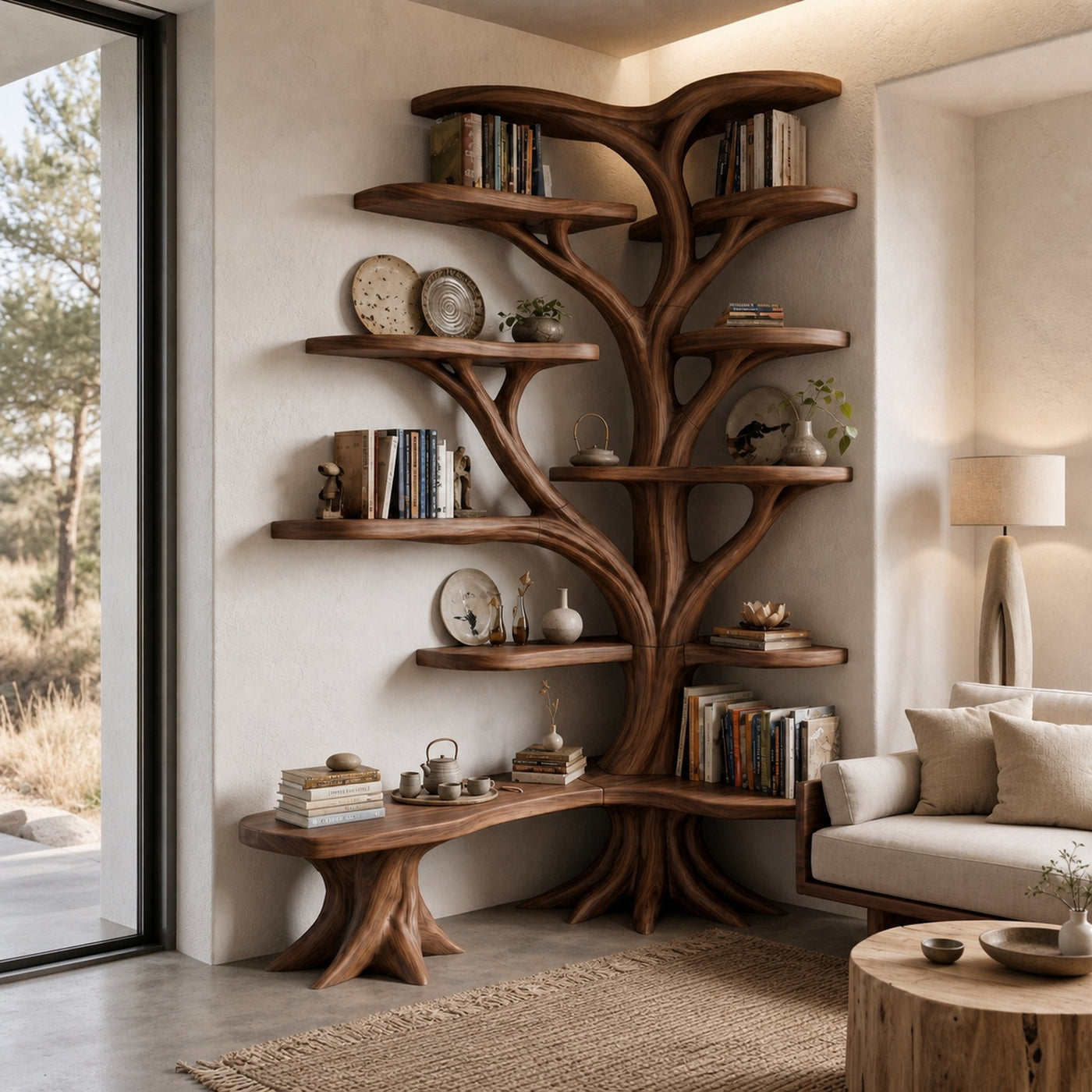 Organic Tree Bookshelf With Sculptural Branch Design And Multi Tier Display Shelves For Living Room - product view 7
