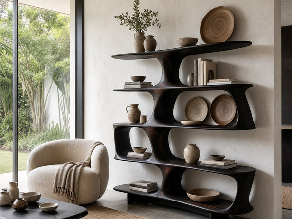 Organic Tree Bookshelf With Sculptural Curved Shelves And Open Display Storage For Living Room