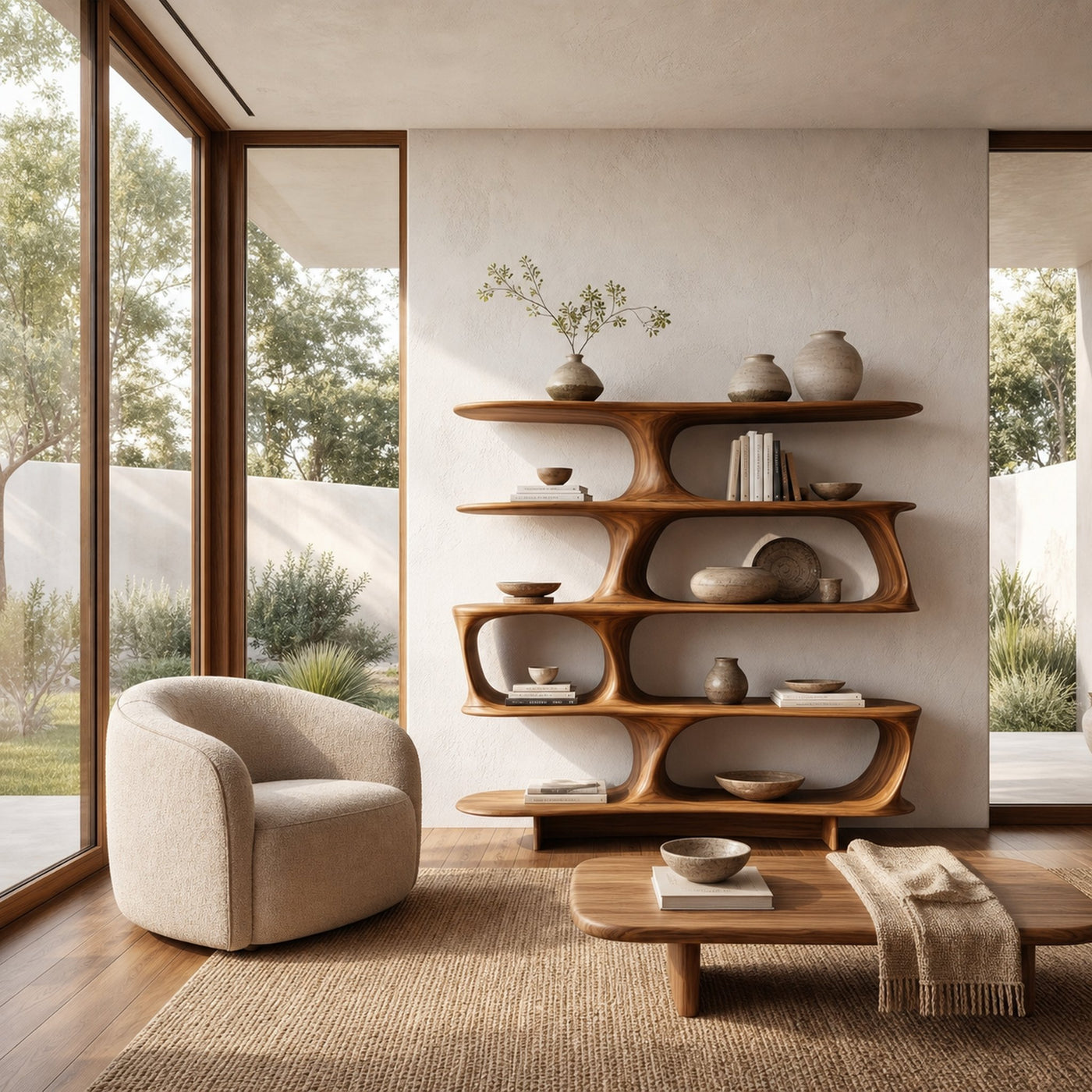 Organic Tree Bookshelf With Sculptural Curved Shelves And Open Display Storage For Living Room - product view 6
