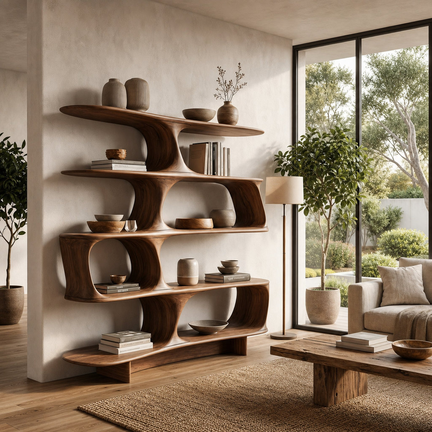 Organic Tree Bookshelf With Sculptural Curved Shelves And Open Display Storage For Living Room - product view 7